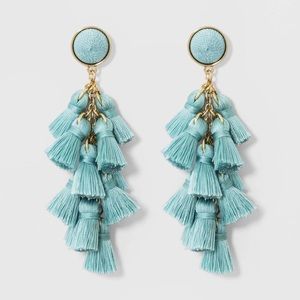 Blue Mint Stud Tassel Fringe Earrings Baublebar